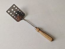 Load image into Gallery viewer, Vintage Voos USA Stainless Steel Slotted Turner with Wooden Handle – 33cm Long