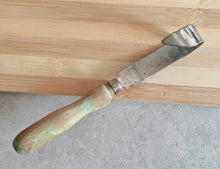 Load image into Gallery viewer, Vintage Cheese & Chocolate Curling Knife – Made in England – Rustic Wooden Handle with Green Patina