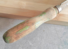 Load image into Gallery viewer, Vintage Cheese & Chocolate Curling Knife – Made in England – Rustic Wooden Handle with Green Patina