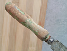 Load image into Gallery viewer, Vintage Cheese & Chocolate Curling Knife – Made in England – Rustic Wooden Handle with Green Patina