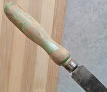 Load image into Gallery viewer, Vintage Cheese & Chocolate Curling Knife – Made in England – Rustic Wooden Handle with Green Patina