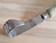 Load image into Gallery viewer, Vintage Cheese & Chocolate Curling Knife – Made in England – Rustic Wooden Handle with Green Patina