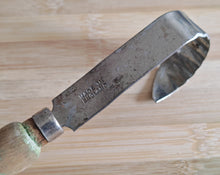 Load image into Gallery viewer, Vintage Cheese & Chocolate Curling Knife – Made in England – Rustic Wooden Handle with Green Patina