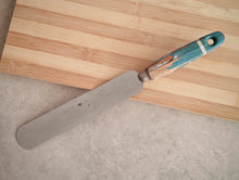 Load image into Gallery viewer, Vintage Palette Knife with Distressed Blue Wooden Handle – 29cm Long