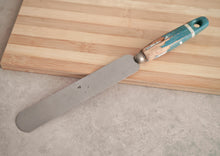 Load image into Gallery viewer, Vintage Palette Knife with Distressed Blue Wooden Handle – 29cm Long