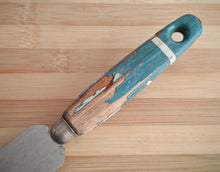 Load image into Gallery viewer, Vintage Palette Knife with Distressed Blue Wooden Handle – 29cm Long