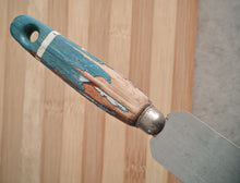 Load image into Gallery viewer, Vintage Palette Knife with Distressed Blue Wooden Handle – 29cm Long