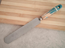Load image into Gallery viewer, Vintage Palette Knife with Distressed Blue Wooden Handle – 29cm Long