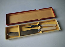 Load image into Gallery viewer, Vintage Sheffield England Carving Knife & Fork Set – Boxed, Bakelite Handles, Stainless Steel