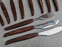 Load image into Gallery viewer, Vintage Wooden Handle Cutlery Set – 12 Piece Flatware – Mid-Century Rustic Tableware – Retro Dining Utensils – Stainless Steel & Wood