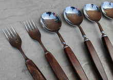 Load image into Gallery viewer, Vintage Wooden Handle Cutlery Set – 12 Piece Flatware – Mid-Century Rustic Tableware – Retro Dining Utensils – Stainless Steel & Wood