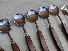Load image into Gallery viewer, Vintage Wooden Handle Cutlery Set – 12 Piece Flatware – Mid-Century Rustic Tableware – Retro Dining Utensils – Stainless Steel & Wood