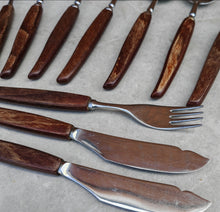 Load image into Gallery viewer, Vintage Wooden Handle Cutlery Set – 12 Piece Flatware – Mid-Century Rustic Tableware – Retro Dining Utensils – Stainless Steel & Wood