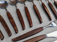 Load image into Gallery viewer, Vintage Wooden Handle Cutlery Set – 12 Piece Flatware – Mid-Century Rustic Tableware – Retro Dining Utensils – Stainless Steel & Wood