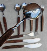 Load image into Gallery viewer, Vintage Wooden Handle Cutlery Set – 12 Piece Flatware – Mid-Century Rustic Tableware – Retro Dining Utensils – Stainless Steel & Wood