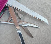 Load image into Gallery viewer, Vintage Multi-Tool Pocket Knife – 11 Function Folding Knife – Pink Textured Handle – Stainless Steel – Camping EDC Tool – Unbranded