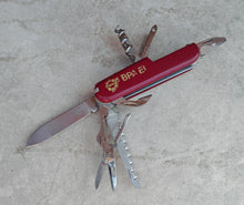 Load image into Gallery viewer, Vintage BPA EI Multi Tool Pocket Knife – 13-in-1 Folding Utility Knife – Red Handle – Stainless Steel – China Made – Collectible EDC Tool