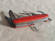 Load image into Gallery viewer, Vintage Red Handle Multi-Tool Pocket Knife – Collectible Swiss-Style Folding Knife