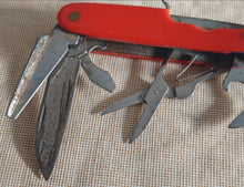 Load image into Gallery viewer, Vintage Red Handle Multi-Tool Pocket Knife – Collectible Swiss-Style Folding Knife