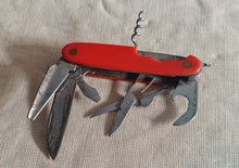 Load image into Gallery viewer, Vintage Red Handle Multi-Tool Pocket Knife – Collectible Swiss-Style Folding Knife