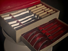 Load image into Gallery viewer, Vintage Montfort Sheffield Cutlery Set Stainless Steel Knives Forks Boxed Cream Handles