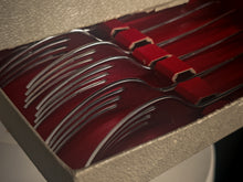 Load image into Gallery viewer, Vintage Montfort Sheffield Cutlery Set Stainless Steel Knives Forks Boxed Cream Handles