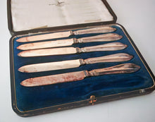 Load image into Gallery viewer, Vintage Walker & Hall Sheffield Silver Plate Knife Set Boxed 5 Knives (1 Missing) 18cm