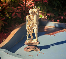 Load image into Gallery viewer, Vintage Asian Fisherman Figurine Resin or Bone Effect Scholar Statue with Fish Carved Figure 19.5cm