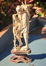 Load image into Gallery viewer, Vintage Asian Fisherman Figurine Resin or Bone Effect Scholar Statue with Fish Carved Figure 19.5cm