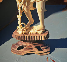 Load image into Gallery viewer, Vintage Asian Fisherman Figurine Resin or Bone Effect Scholar Statue with Fish Carved Figure 19.5cm