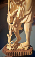 Load image into Gallery viewer, Vintage Asian Fisherman Figurine Resin or Bone Effect Scholar Statue with Fish Carved Figure 19.5cm