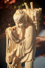 Load image into Gallery viewer, Vintage Asian Fisherman Figurine Resin or Bone Effect Scholar Statue with Fish Carved Figure 19.5cm