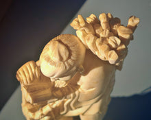 Load image into Gallery viewer, Vintage Asian Fisherman Figurine Resin or Bone Effect Scholar Statue with Fish Carved Figure 19.5cm