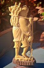 Load image into Gallery viewer, Vintage Asian Fisherman Figurine Resin or Bone Effect Scholar Statue with Fish Carved Figure 19.5cm