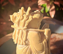 Load image into Gallery viewer, Vintage Asian Fisherman Figurine Resin or Bone Effect Scholar Statue with Fish Carved Figure 19.5cm