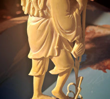 Load image into Gallery viewer, Vintage Asian Fisherman Figurine Resin or Bone Effect Scholar Statue with Fish Carved Figure 19.5cm