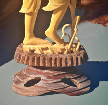Load image into Gallery viewer, Vintage Asian Fisherman Figurine Resin or Bone Effect Scholar Statue with Fish Carved Figure 19.5cm