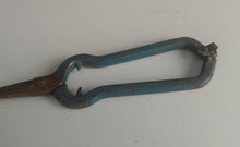 Load image into Gallery viewer, Vintage Garden Pruning Shears 17cm Metal Snips Blue Handle Rusty Patina Tool