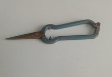 Load image into Gallery viewer, Vintage Garden Pruning Shears 17cm Metal Snips Blue Handle Rusty Patina Tool