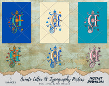 Load image into Gallery viewer, Ornate Letter A Decorative Art Set , 3 Posters + 3 Transparent PNG Designs , Instant Download