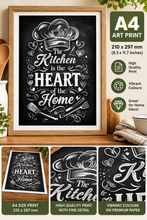 Load image into Gallery viewer, The Kitchen Is The Heart Of The Home A4 Art Print Kitchen Wall Decor Quote