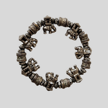 Load image into Gallery viewer, Vintage Silver Tone Elephant and White Glass Rhinestone Bead Bracelet