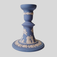 Load image into Gallery viewer, Vintage Wedgwood Blue Jasperware Candlestick Holder – Classical Greco-Roman Design, Made in England