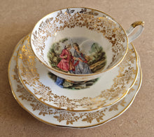 Load image into Gallery viewer, Vintage fine bone china gold pattern teacup , saucer and side plate set