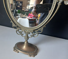Load image into Gallery viewer, Vintage Brass Style Oval Vanity Mirror Ornate Swivel Dressing Table 50cm
