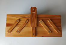 Load image into Gallery viewer, Vintage Wooden Cantilever Sewing Box Craft Storage Box Fold-Out Handle 28cm
