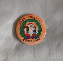 Load image into Gallery viewer, Vintage Bentalls 1990 Merry Christmas Santa Pin Badge 5.5cm Collectible