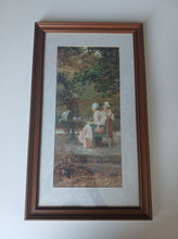 Load image into Gallery viewer, Framed Victorian Garden Print Ladies Tea Time Cat Wall Art 50 x 30cm