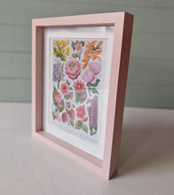 Load image into Gallery viewer, Vintage Floral Botanical Print in Pink Frame – Vibrant Flowers Art – 28cm x 23cm x 3cm