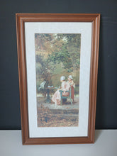 Load image into Gallery viewer, Framed Victorian Garden Print Ladies Tea Time Cat Wall Art 50 x 30cm